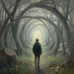 a time traveler facing a beginningless and endless paradox trapped in a causal loop, a breathtaking beautiful detailed painting by simon stalenhag