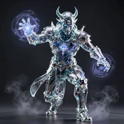 a portrait of a evil sci fi magician in glass armor releasing spell, full height, moving forward, concept art, trending on artstation, highly detailed, intricate, sharp focus, digital art, 8 k