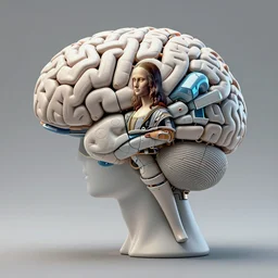 a statue constructing a mind / brain piece by piece, highly detailed, artstation, smooth, sharp focus, clean shaped colored cyberpunk digital artwork by kim jung gi, leonardo davinci, mc escher, moebius, cyberpunk