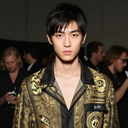 A beautiful portrait of Ming Xi as a Versace fashion show Milan Spring/Summer 2012, highly detailed, in the style of cinematic, Getty images, fashion week backstage , Greg rutkowski