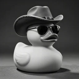 cowboy rubber duck dressed in a cowboy hat and sunglasses, black and white vintage studio photography, highly detailed, studio lighting, clear photo, professional, award - winning cowboy rubber duck, octane render, cinematic, smooth photo, pinhole photo, cinematic shot, very cool rubber duck, the coolest cowboy rubber duck, atmospheric, moody