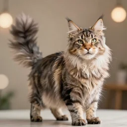 a cute Maine coon cat with a large fluffy tail pixiv bokeh high quality 8k award winning photograph