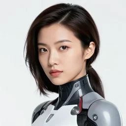portrait of a asian female android, by MARVEL comics and Sandra Chevrier