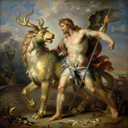 bellerophon facing the chimera by eugene delacroix, masterpiece 4 k digital, highly detailed, trending on artstation, award winning
