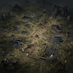 RPG battlemap of a ruined battlefield, detailed, dark, realistic style