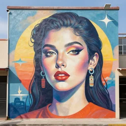 retrofuturism mural with the portrait