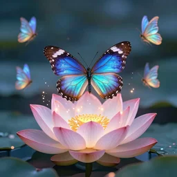 butterfly, lotus flower, fairies, healing energy, colorful, glowing