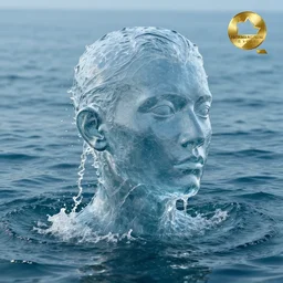 a sculpture made of water in the shape of a human head, on the ocean water, water manipulation, behance, artstation, cinematic, in the style of johnson tsang, long shot, hyper detailed, hyper realistic, ray tracing, 8 k resolution, sharp focus, realistic water, award winning