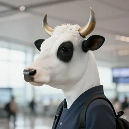 cowhead modern goddess at the airport