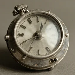 a old worn photograph of an unusual metallic alien object, glass dial