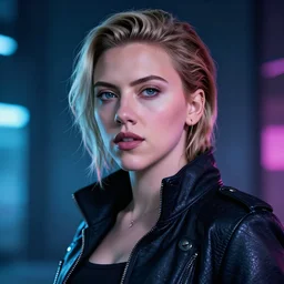 Scarlett Johansson as a cyberpunk girl portrait with depth of field inspired by ghost in the shell