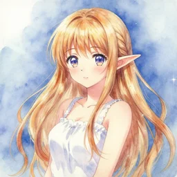 oil WATERCOLOR  painting of a beautiful pretty pure kawaii cute lovely innocent elegant hot nice sweet girly feminine long hair anime ELF waifu sister girl Trending on Pixiv