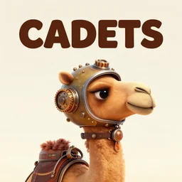 movie poster, title text space cadets, ride on, a cute trippy camel head with a steampunk space helmet with multicolored glowing tubes and cables, crisp, trippy, fluorescent colors, insanely detailed, 3 d render, front shot, 3 5 mm