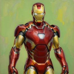 painting of ironman in the style of emma geary, green / yellow tones