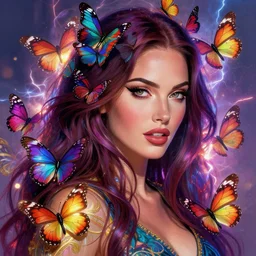 colorful butterflies, build a portrait of megan fox, intricate, vibrant colors, glowing light, ambient lightning, digital painting, highly detailed, ray tracing, artstation, concept art, smooth, sharp focus, illustration, art by artgerm and greg rutkowski and alphonse mucha, 8 k