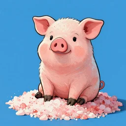 comic art of a cute far pig sitting on pile of pink salt, drawn by Alan Moore, vivid color, cgsociety 4K