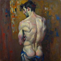 detailed and textured painting of a deformed anatomical back view, muted colors, artistic pose, highly impasto oil painting, soft light 1 6 k, red, blue and brown colour palette, cinematic composition, cinematic lighting, sharp focus, masterpiece by adrian ghenie and jenny saville and schiele and hr giger and gustav klimt and james jean