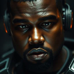 kanye west as ( ( robocop ) ) in gears of war, kanye west face, splash art, movie still, cinematic lighting, detailed face, dramatic, octane render, long lens, shallow depth of field, bokeh, anamorphic lens flare, 8 k, hyper detailed, 3 5 mm film grain