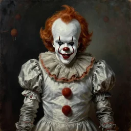 elon musk as pennywise the clown, rembrandt oil painting