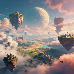 a view of a surreal alien variated planetary landscape, surreal clouds, floating islands, 4 k, retro, detailed, beautiful view, vibrant, no man's sky stylem trending on artstation