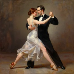 a magnificent oil painting of emily blunt dancing the tango