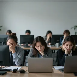stock photo of bored office workers, studio lighting, highly detailed, bland, mundane, drab