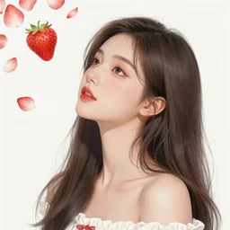 the portrait of an absurdly beautiful, graceful, elegant, chaste, young woman made of strawberries and petals looking up, an ultrafine detailed illustration by kim jung gi, irakli nadar, intricate linework, bright colors, octopath traveler, final fantasy, angular, unreal engine 5 highly rendered, global illumination, radiant light, detailed and intricate environment