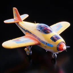 3D model Retro Futuristic Airplane Concept Art, black background, vibrant colors, 8k photorealistic, HD, high details, trending on artstation
