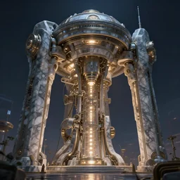beautiful digital fantasy illustration of a Birth Machine, lights in the night, highly detailed, soft lighting, rendered in octane, masterpiece, very very very aesthetic, exquisite marble details
