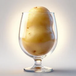 hyperrealistic photorealistic 3 d render of a potato in a wine glass, dramatic backlighting, dark background, pixer renderman raytracing, studio lighting, trending on artstation, very detailed, photometry texture