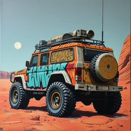 land mars cruiser as graffiti art on canvas, high detail, matte finish, trending on artstation, ghetto, masterpiece, sharp focus, centered, high quality paint