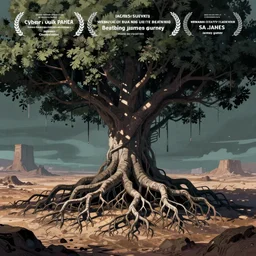 beautiful digital art of cyberpunk trees roots badlands by james gurney