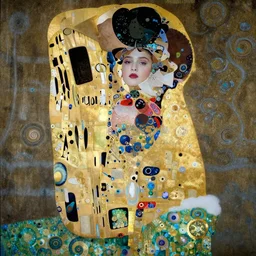 detailed photorealistic face portrait, artwork by james jean, chiara bautista, beautiful queen of futility, jean delville, art nouveau, james jean spiraling clouds, ornate metal gothic icon heavy patina, gustav klimt, joy, delicate, enchanting, otherworldly, whimsical, ethereal, mythology, magical, beautifully lit, visionary dreamscape