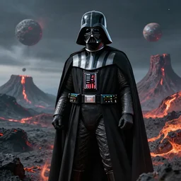 darth vader in a volcanic planet ,cinematic, hyper realistic, concept art