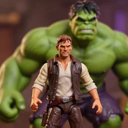 harrison ford indiana jones, neca!!! f as hulk action figure by neca face close up headshot in the style of neca, character by neca, film still, bokehs