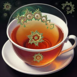 mandelbrot fractal in a cup of tea, digital illustration, trending on art galleries