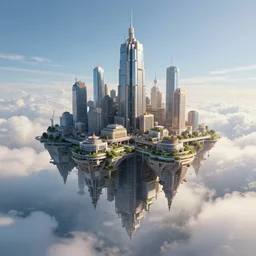 a floating city in the clouds, majestic skies, by ruan jia, trending on artstation