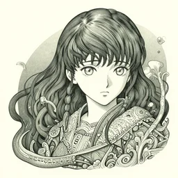 sea biologist princess. decal by award - winning mangaka, intricate details, heavily stylized, muted palette, ink sketch, b & w