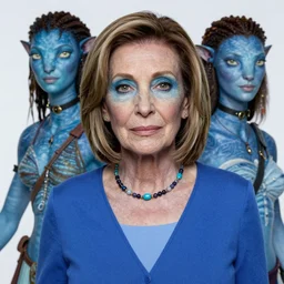 blue skinned nancy pelosi as neytiri in avatar, by magali villeneuve and william bouguereau