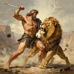 hercules fighting a lion.