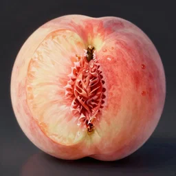 highly detailed painted still image of large half peach
