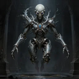 professional concept art symmetrical portrait of a ominous floating!! mechanical ai terrifying!! thing in a dark room by artgerm and greg rutkowski. an intricate, elegant, highly detailed digital painting, concept art, smooth, sharp focus, illustration, in the style of cam sykes.