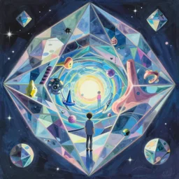 a painting of inside the prism of dreams ; a beyond - dimensional fantasy world, in a screenshot from the science fiction anime film by makoto shinkai