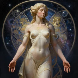 goddess of space and time, accurate anatomy, only two hands, highly detailed, digital painting, artstation, concept art, smooth, sharp focus, illustration, Unreal Engine 5, 8K, art by Ross Tran and greg rutkowski and alphonse Mucha
