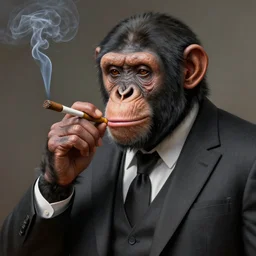 a high detail painting of a  chimp wearing a suit 👔,and smoking a cigarrette🚬, cgcosiety, artstation, unreal engine, realism
