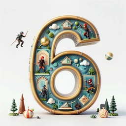 huge bold beautiful number six!!!! made from ninja warrior competition obstacles , hyper-realistic, ultradetails, intricate by mc esher and René Magritte