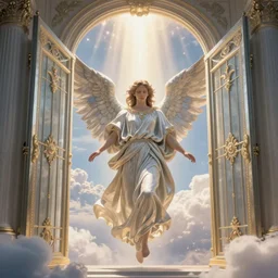 Biblically accurate angel guarding the gates of heaven, ray tracing, 4k, detailed, digital art, awe inspiring, beautiful