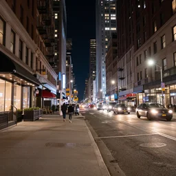 color night shot of new york city street scene but it looks like tokyo japan, photorealistic,8k, XF IQ4, 150MP, 50mm, F1.4, ISO 200, 1/160s, natural light