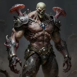 doom, muscular male undead cyborg, muscle, fungus, painted by stanley lau, painted by greg rutkowski, painted by stanley, artgerm, masterpiece, digital art, trending on arts