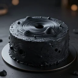 A black hole cake, behance, artstation, unreal render, unreal engine 5, octane, intricate, 100mm, photorealistic, hyper realism, high detail, smooth, sharp focus, bokeh, 8k, movie shot, cinematic perspective, studio shot